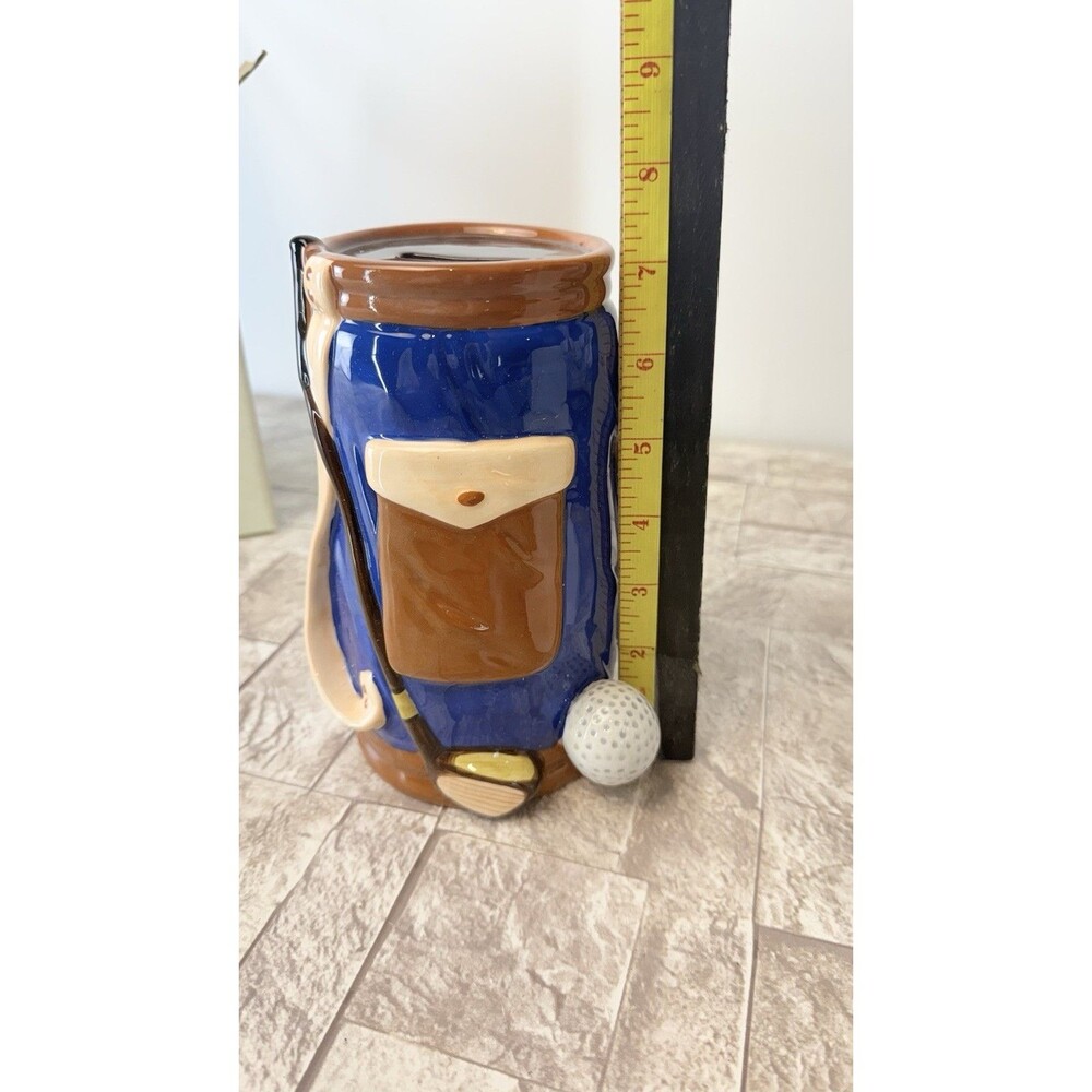 NIB Vintage Ceramic Golf Bank with Ball and Clubs 7" Tall Size 4 L X 7”Wx3.5H - Picture 5 of 9